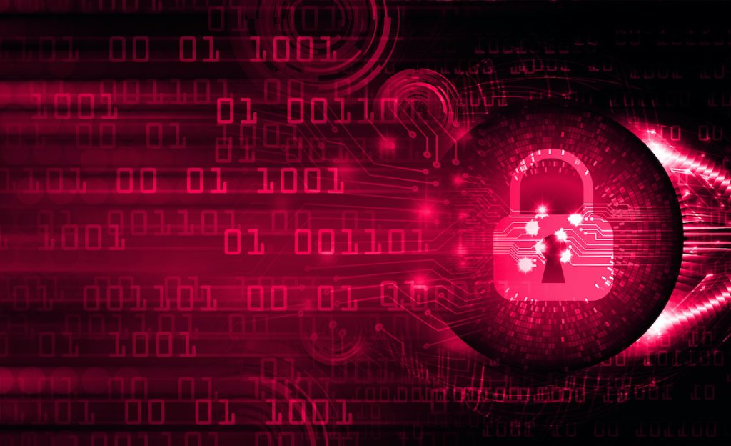 Proteção digital com soluções de cibersegurança para empresas — ilustração com escudo, cadeado e rede conectada.